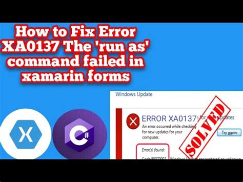 How To Fix Error XA The Run As Command Failed In Xamarin Forms Visual Studio YouTube