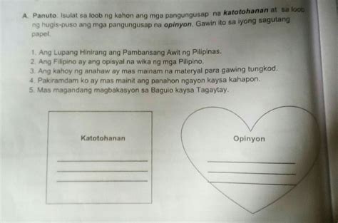 Isulat Sa Loob Ng Kahon Ang Mga Pangungusap Na Katotohanan At Sa Loob