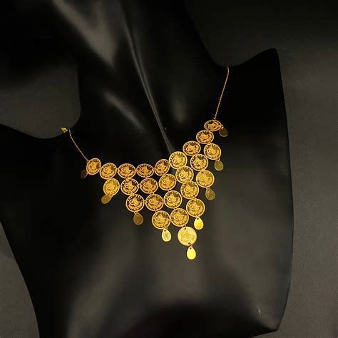21k Real Solid Gold Necklace Designer Jewelry Arabic Design
