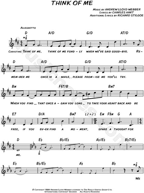 Think Of Me From The Phantom Of The Opera Sheet Music Leadsheet