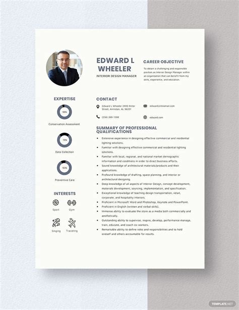 Interior Design Project Manager Resume Word Apple Pages