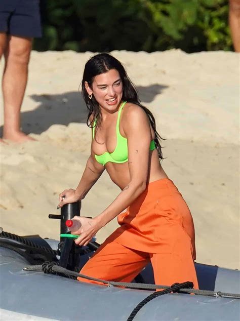 Dua Lipa Turns Up The Heat In A Neon Green Bikini At The Beach In St Barts