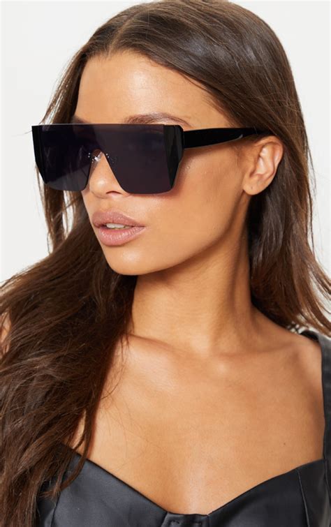 Black Frameless Oversized Sunglasses Prettylittlething Ca