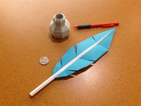 Feather Quill And Inkwell Papercraft Template Art Kit Low Poly Etsy