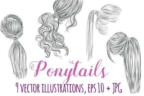 Ponytails Vector Hairstyles Set Photoshop Graphics Creative Market