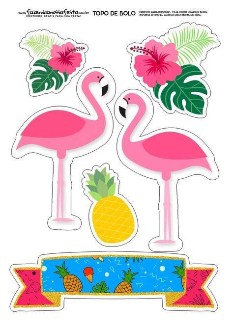 Topo de Bolo de Papel dos Flamingos para imprimir Fiesta de cumpleaños de flamenco Fiesta de