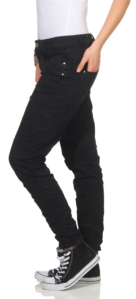 karostar damen jeans hüfthose baggy pants chino lange hose schwarz denim 19 ebay