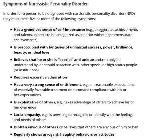 Before it took its present name, it was commonly referred to as megalomania. Symptoms of Narcissistic Personality Disorder ...