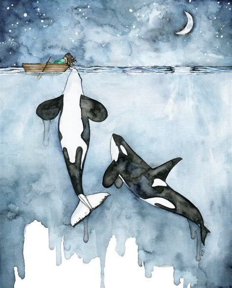 Orca De Acuarela Y Pintura De La Muchacha Por Thecolorfulcatstudio