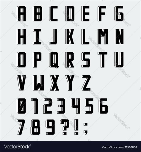 Simple Blocky Font With Numbers Royalty Free Vector Image