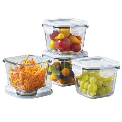 Mason Craft And More 4 Piece Rectangular Mini Covered Glass Food Storage Containers 10oz With Lids