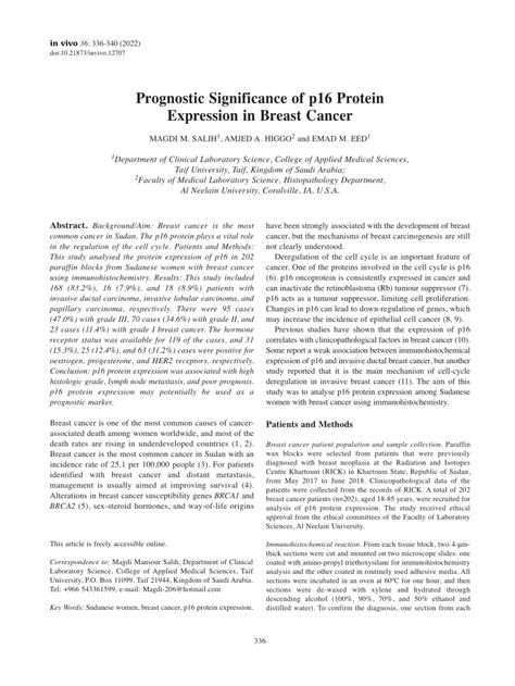 Pdf Prognostic Significance Of P16 Protein Expression In Breast Cancer