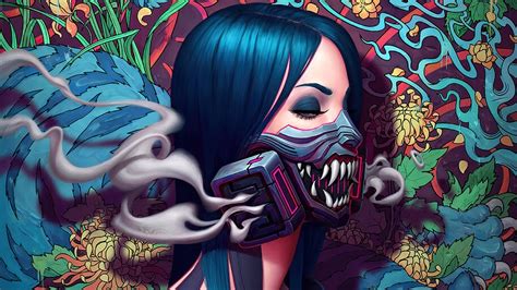 Cyberpunk Girl Gas Mask Smoke Artistic 4k 62583 Wallpaper