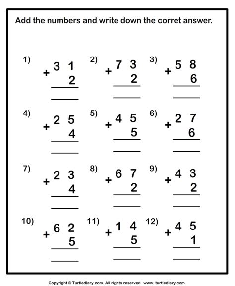 Adding One Digit Numbers And Two Digit Numbers Turtle Diary Worksheet