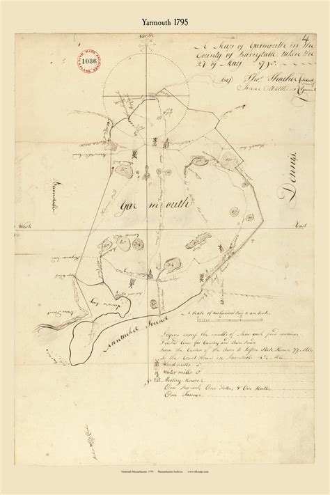 Yarmouth Massachusetts 1795 Old Town Map Reprint Roads Place Names
