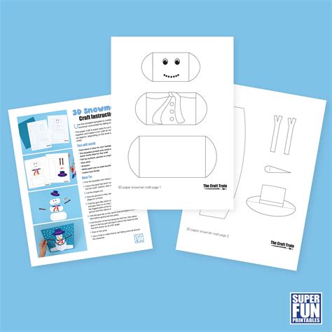 3d Paper Snowman Craft Instant Download Etsy