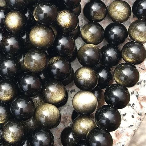 Buy Natural Gold Obsidian Stone Beads 6mm 10 12mm Smooth Round Black Obsidian