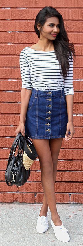 Mini Skirt Jeans Outfit Street Fashion Denim Skirt Jean Short T