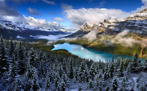 Nature Landscape Clouds Mountain Lake Trees Turquoise Water Wallpaper