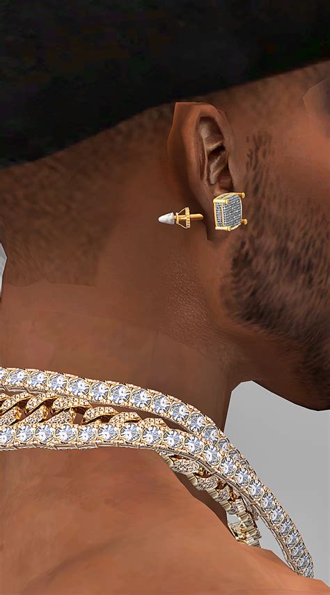 Bls Diamond Earrings And Chain Sims 4 Men Clothing Sims 4 Male
