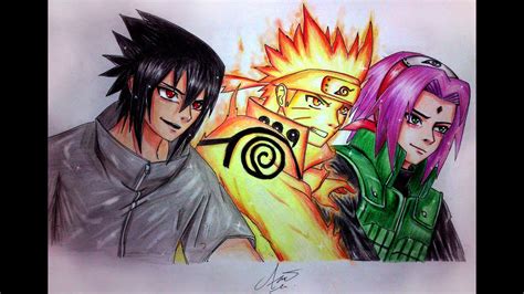 Drawing Sasuke And Naruto Mode Kyubi And Sakura Youtube