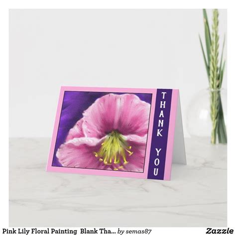 Pink Lily Floral Painting Blank Thank You Floral Painting Thank You