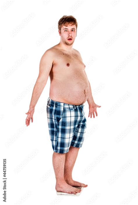 Overweight Fat Man And Scales Foto De Stock Adobe Stock