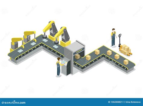 Modern Belt Production Line Isometric 3d Icon Stock Vector