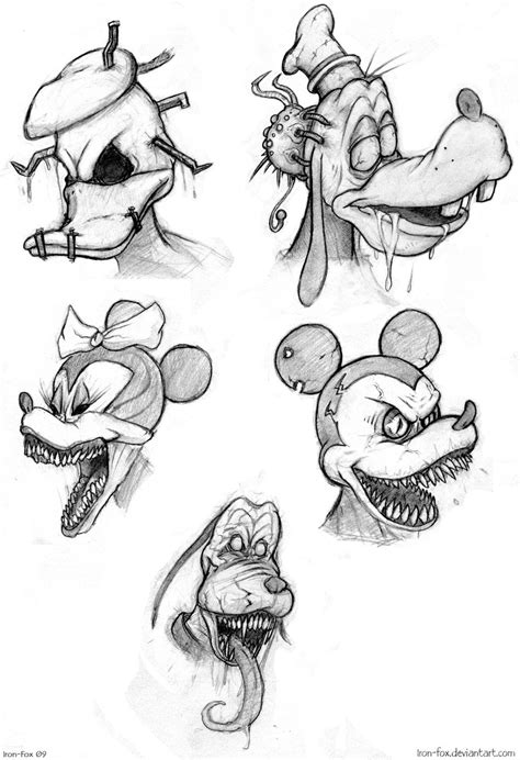 Mickey Mouse By ~iron Fox Creepy Drawings Dark Art Drawings Tattoo