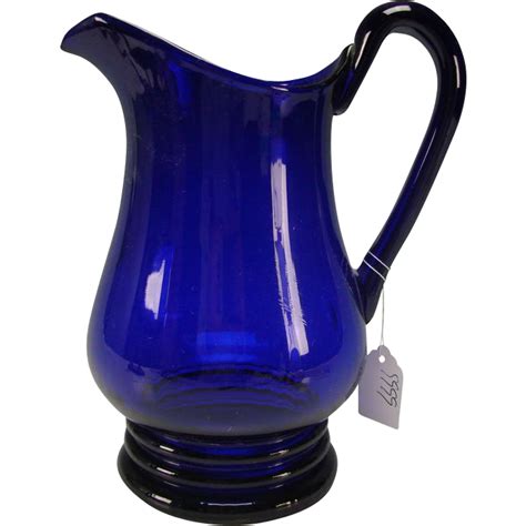 Antique Cobalt Blue Pittsburgh Early American Federal Era Glass Pitcher