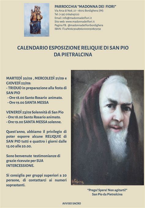 Le Reliquie Di Padre Pio A Madonna Dei Fiori Diocesi Ventimiglia