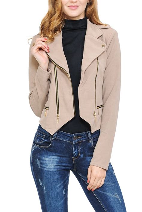 If you are interested in our products , pls contact us as soon as possible. Womens Modern Casual Asymmetrical Gold Zipper Zip Up Crepe ...