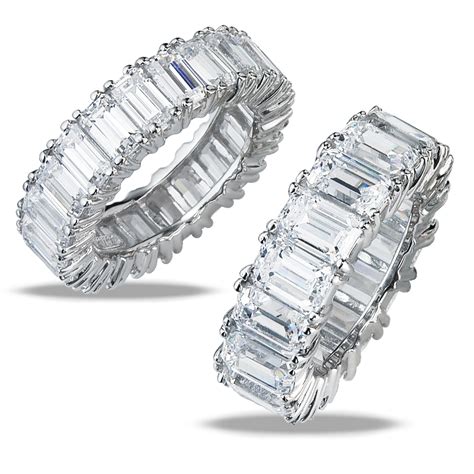 Cubic Zirconia Emerald Cut Prong Set Eternity Band In 14k Gold