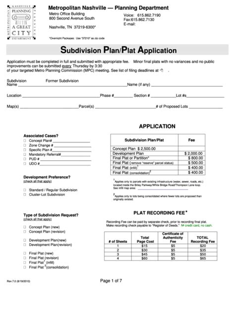 Subdivision Planplat Application Form Metropolitan Nashville