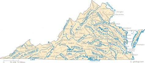What are the major bodies of water in virginia? Map of Virginia