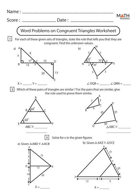 9 mathematics module 6 similarity from triangle congruence worksheet answer key , source: Congruent Triangles Worksheets | Math Monks