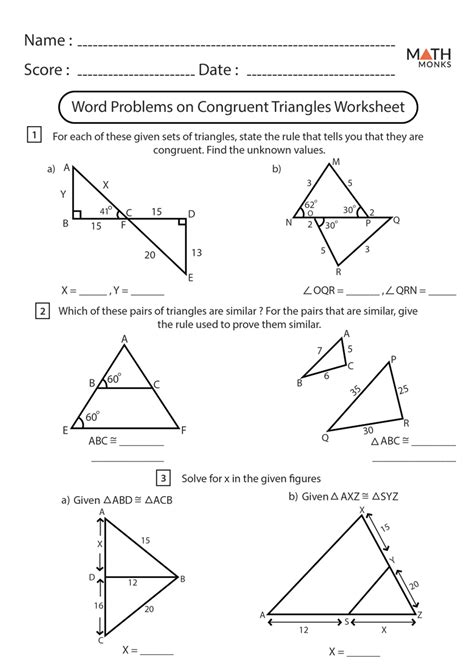 The congruence criteria as well as blank axes have also been provided for your student or child to help in their studies. Congruent Triangles Worksheets | Math Monks