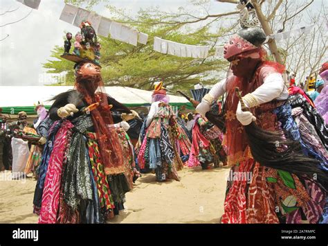Men In Gelede Masks Dancing To The Beat Of The Spirit During The Annual Lagos Black Heritage