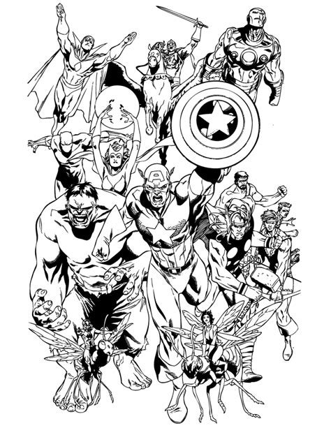 Classic Avengers Team Coloring Page Lineart Avengers Avengers