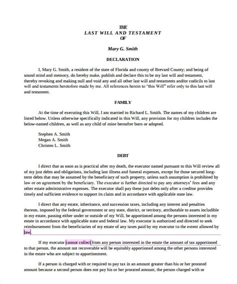 Download last will and testament style 136 template for. Sample Last Will And Testament Form - 9+ Free , Examples ...