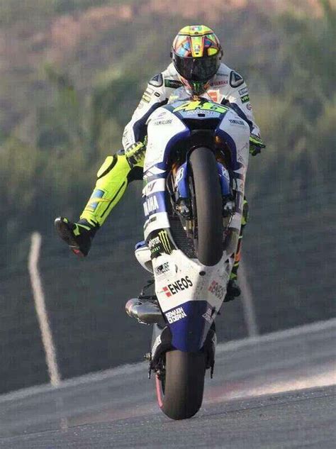 He's a very fast rider on an excellent bike that suits his riding style. Wheelie | Valentino rossi, Valentino, Motorcycle jacket