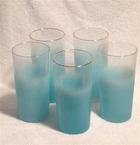 Vintage Blendo Turquoise Ombre Glasses Set Of 5 1950s Ombré Mid