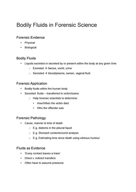 Bodily Fluids In Forensic Science Bodily Fluids In Forensic Science