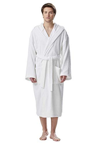 Arus Men S Hooded Classic Bathrobe Turkish Cotton Robe With Full Length Options Xxl White