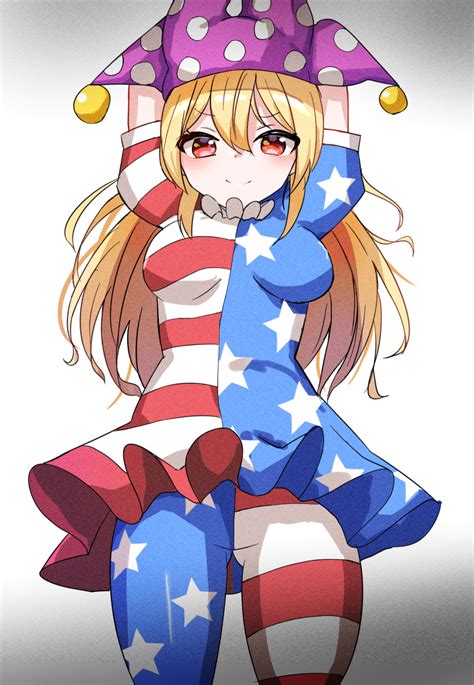 safebooru 1girl american flag dress american flag pants arms up bangs blonde hair blush