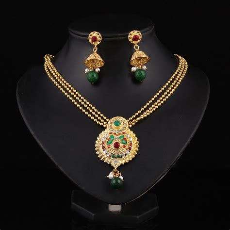 Hesiod Indian Wedding Jewelry Sets Gold Color Full Crystal
