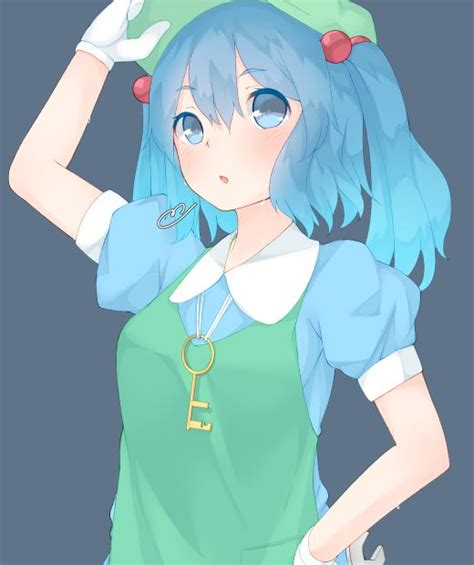 anime picture search engine 1girl adjusting clothes adjusting hat arm up blue background blue