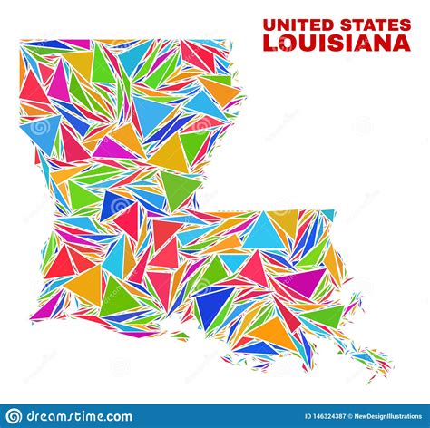 Louisiana State Map Mosaic Of Color Triangles Stock Vector