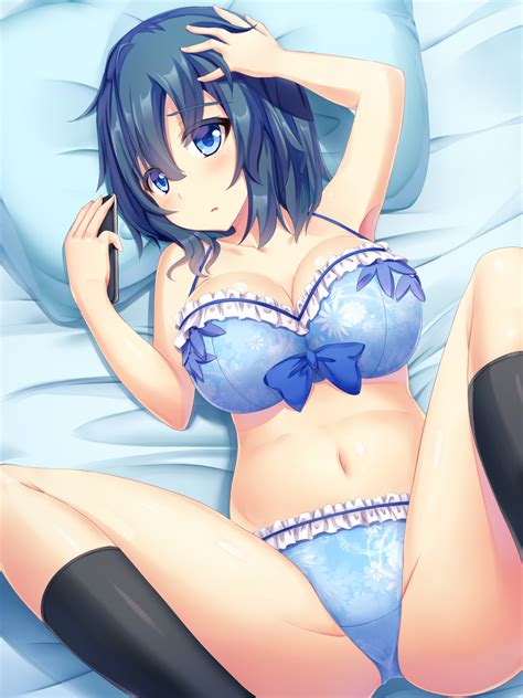 Wallpaper Hoshinomori Chiaki Gamers Anime Girls Panties Cleavage Blue Eyes Smartphone