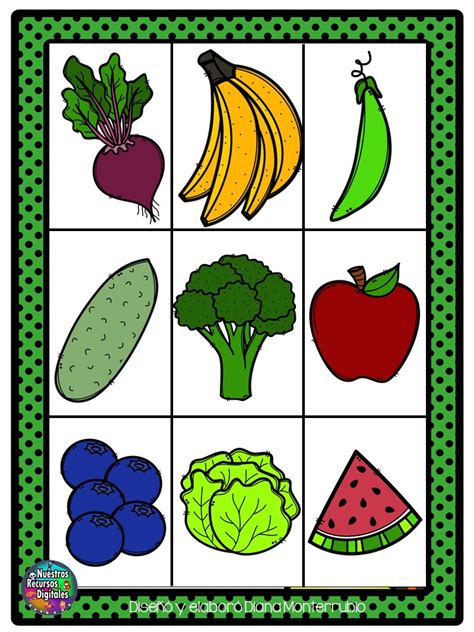 Cartas De LoterÍa Para Trabajar Frutas Y Verduras 17 Orientación